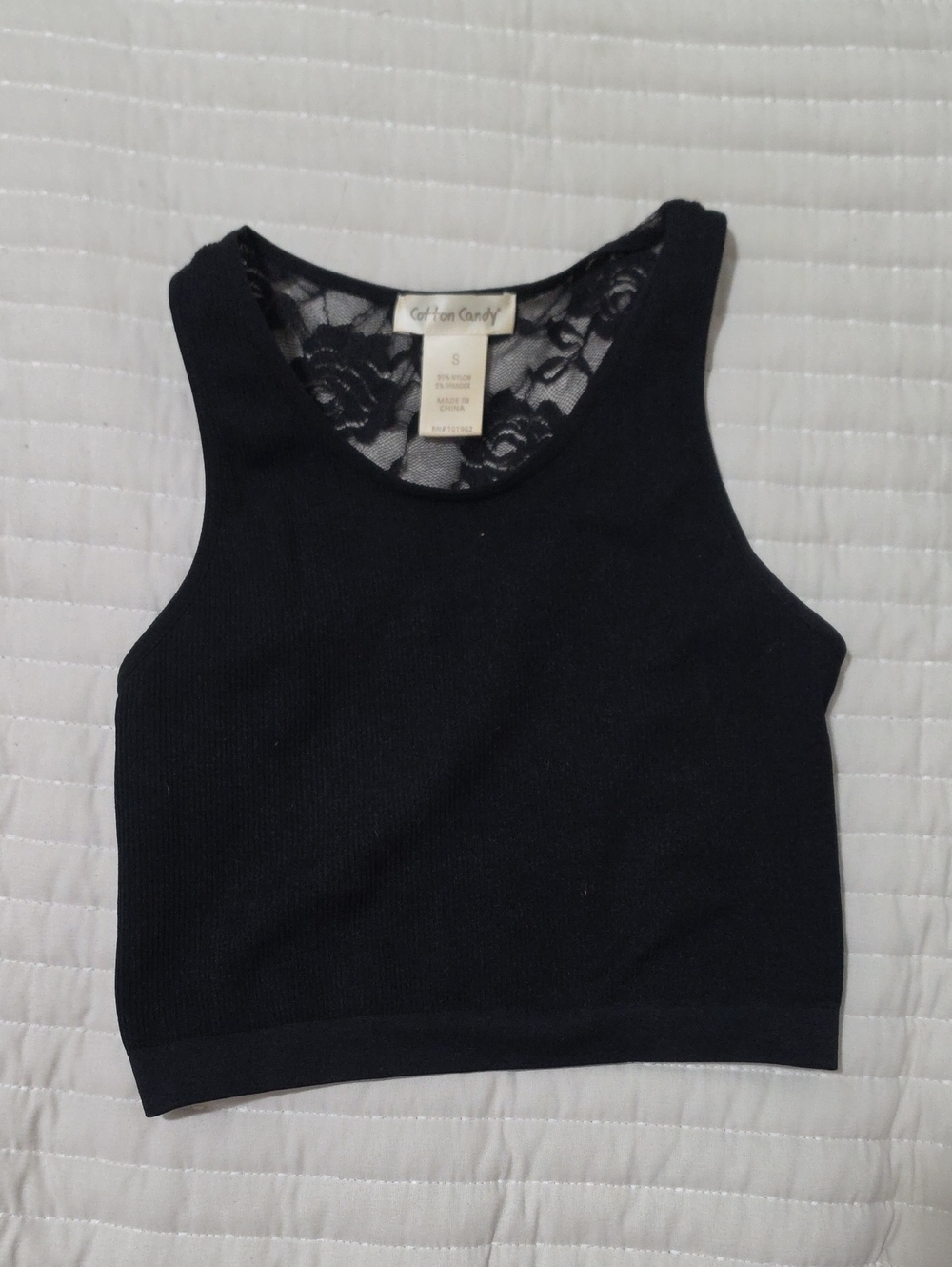 Cotton Candy Black Ribbed Tank with Lace Back